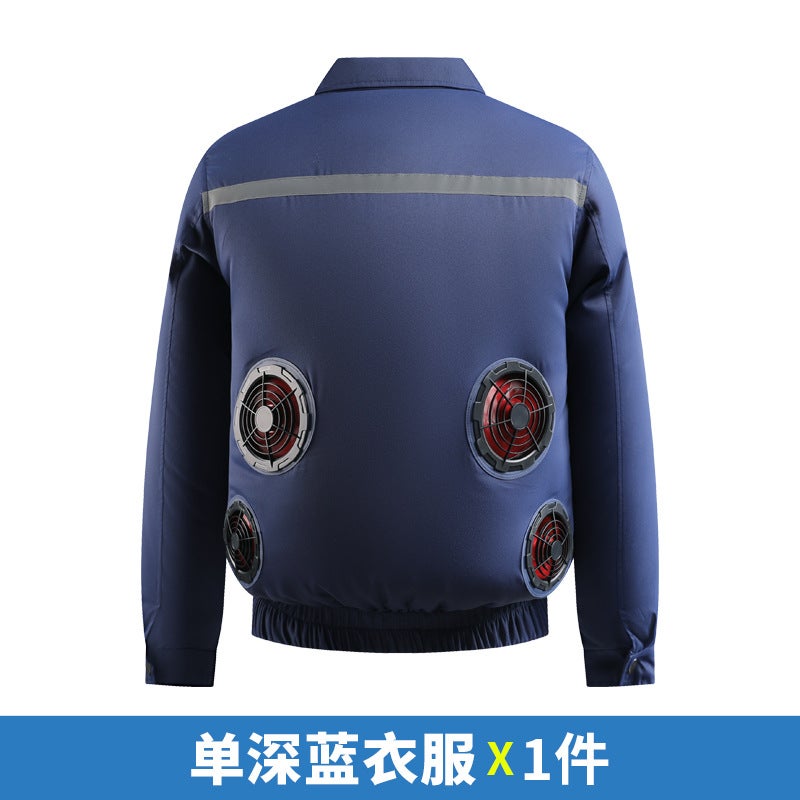 4-Hole Large Fan Air-Conditioned Clothing Summer Cooling and Refrigeration Reflective Sun Protection Clothing with Fan Outdoor Labor Protection Work Clothes Dark blue singlet does not include accessories