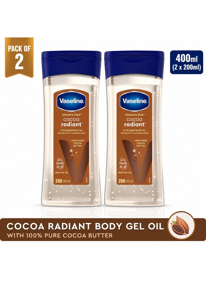 Vaseline Intensive Care Cocoa Radiant Body Gel Oil with 100% Pure Cocoa Butter, Deep Moisturizing Body Oil for Dry Skin, 200ml Each, Pack of 2 - Image 1