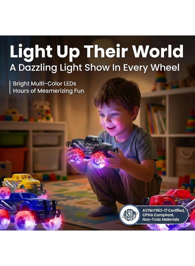ArtCreativity Light Up Monster Truck Set for Boys and Girls Set Includes 4, 15cm Monster Trucks with Beautiful Flashing LED Tyres - Push n Go Toy Cars Best Gift for Kids - for Ages 3+ - Image 2