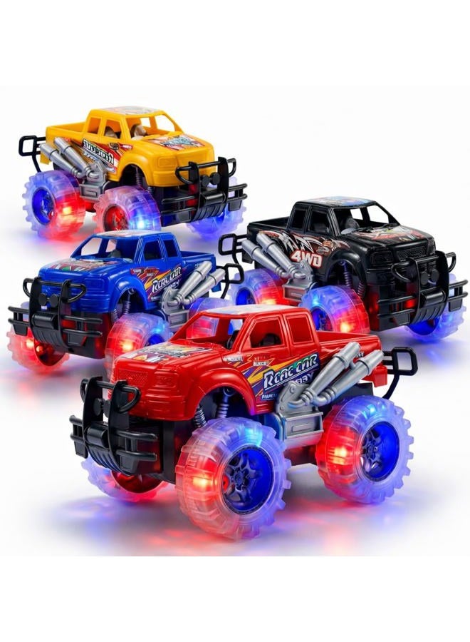 ArtCreativity Light Up Monster Truck Set for Boys and Girls Set Includes 4, 15cm Monster Trucks with Beautiful Flashing LED Tyres - Push n Go Toy Cars Best Gift for Kids - for Ages 3+ - Image 1
