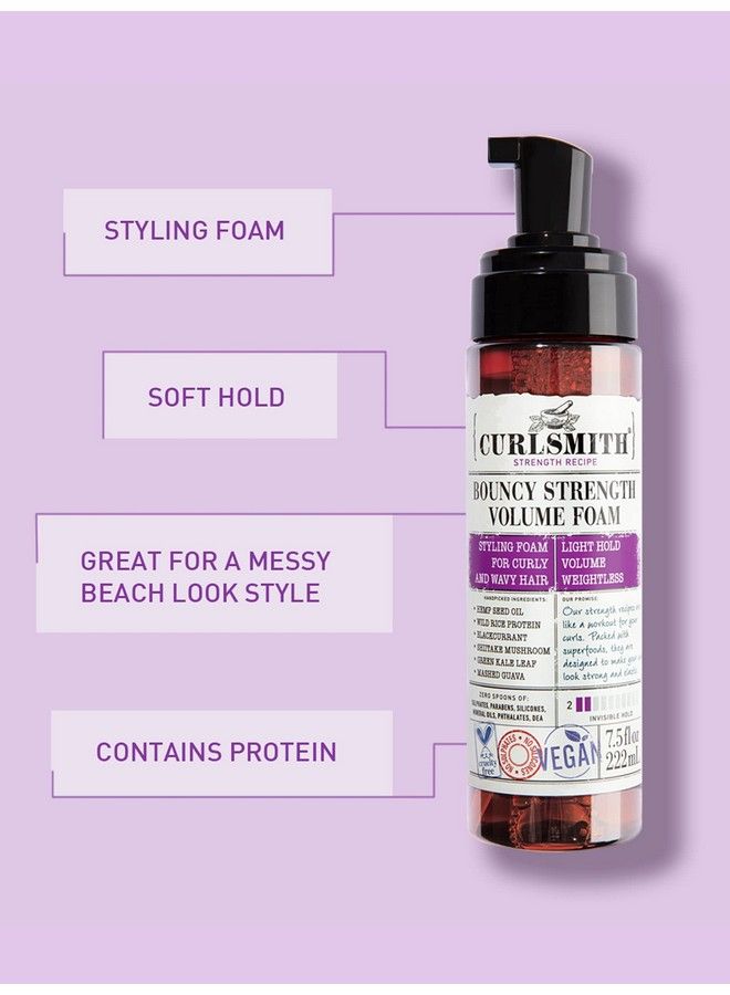 CURLSMITH رغوة تصفيف الشعر Bouncy Strength Volume Foam للشعر المجعد والمموج مع تثبيت خفيف (7.5 أونصة سائلة) - Image 3