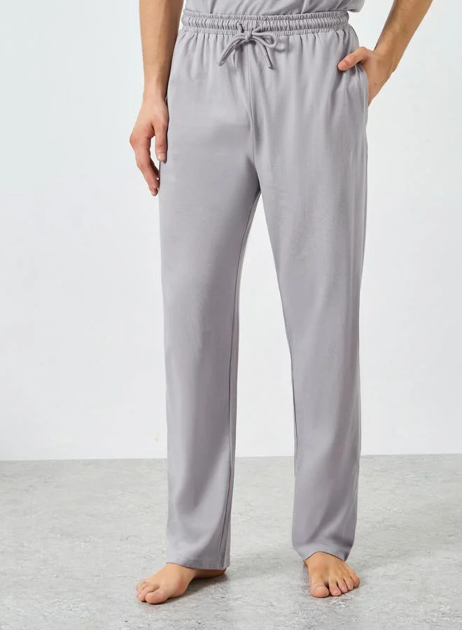 Styli Grey Men Grey Minimal Print T-Shirt and Solid Pyjama Pants Set for Men | Best Price UAE