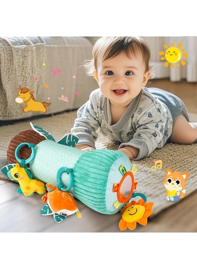 كويفلوكس وسادة ألعاب وقت الاستلقاء على البطن للأطفال حديثي الولادة، وسادة تدريب الأطفال مونتيسوري مع ألعاب حسية، متعددة الوظائف لدعم وقت الاستلقاء على البطن والزحف للأطفال من عمر 0 ​​إلى 12 شهرًا، لعبة تنموية مع عضاضة وورق مجعد ومرآة، قماش مخملي قابل للغسل - Image 3