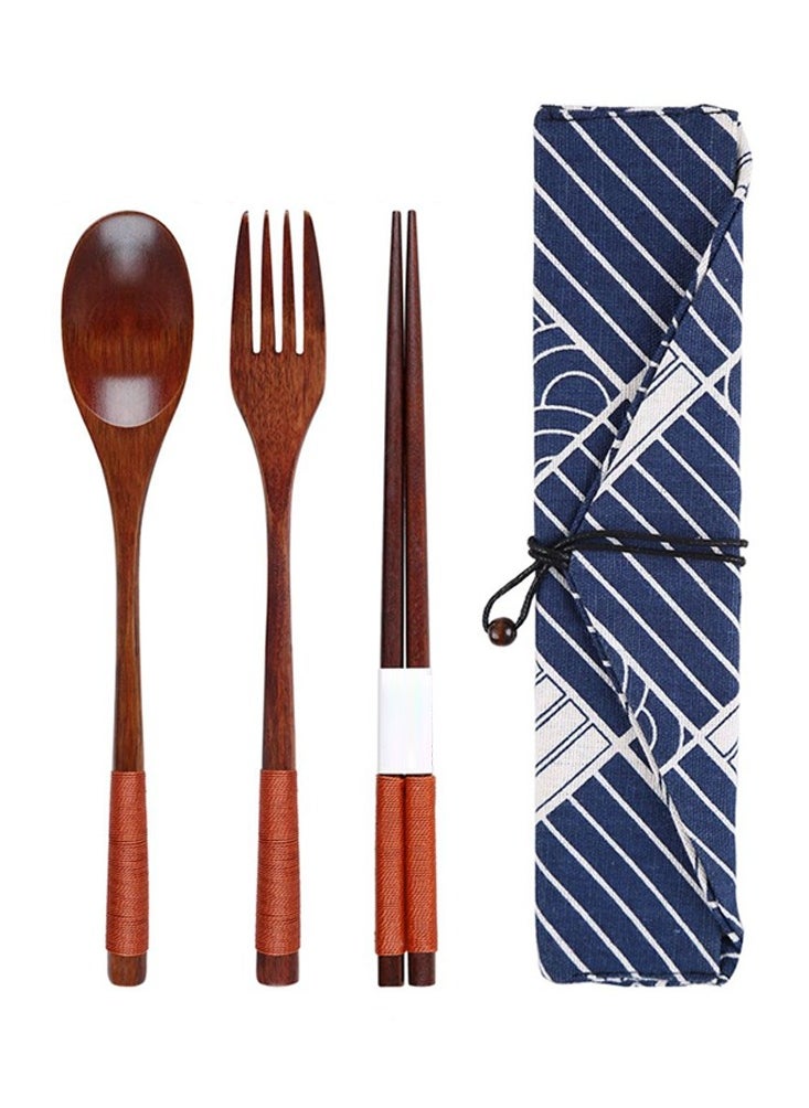 Al Aoyama Japanese style wooden chopsticks spoon fork three-piece set, travel office camping portable tableware  - Image 1