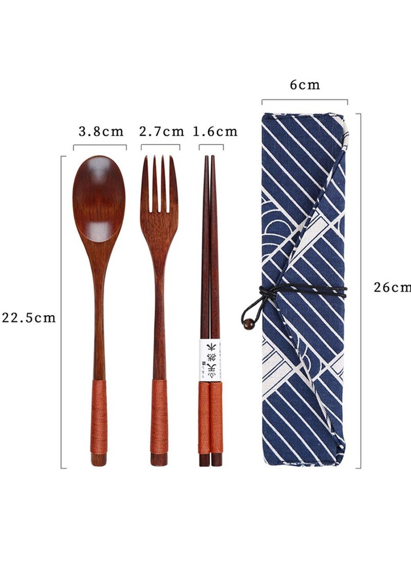 Al Aoyama Japanese style wooden chopsticks spoon fork three-piece set, travel office camping portable tableware  - Image 2