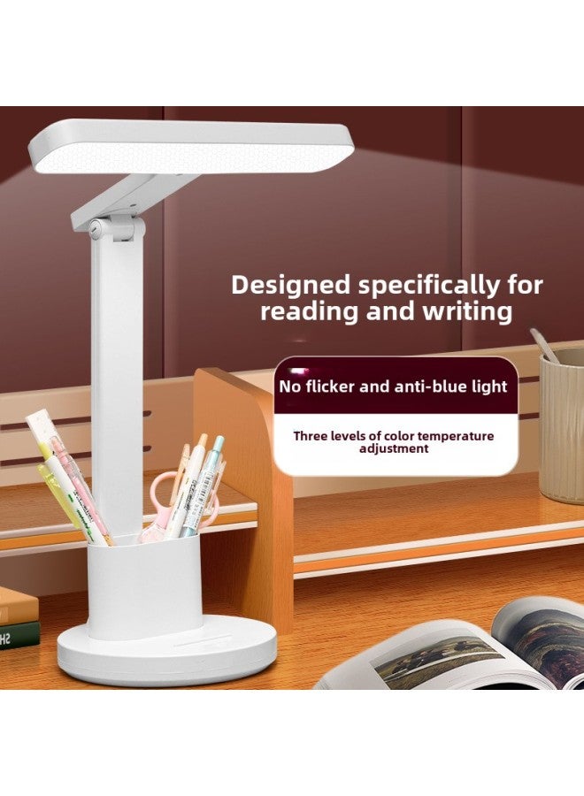 Eye Protection LED Table Lamp Learning Special Advanced Bedside Lamp Bedroom Dormitory Charging Reading Lamp Dimming Multifunction-Color:White 18650 Hongli 1200 Mah Charging Model - Image 1