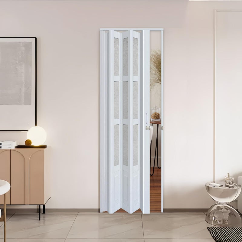 CCBOYSHARDWARE 32X80in Accordion Door Interior,PVC Sliding Folding Doors with Lock,Divider Door with Hardware, White Multifold Interior Doors - Image 1
