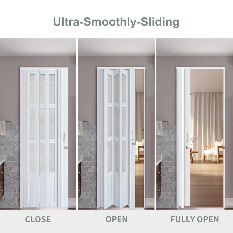 CCBOYSHARDWARE 32X80in Accordion Door Interior,PVC Sliding Folding Doors with Lock,Divider Door with Hardware, White Multifold Interior Doors - Image 2