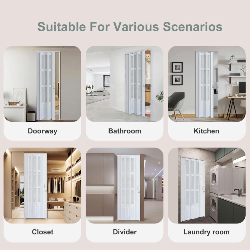 CCBOYSHARDWARE 32X80in Accordion Door Interior,PVC Sliding Folding Doors with Lock,Divider Door with Hardware, White Multifold Interior Doors - Image 5