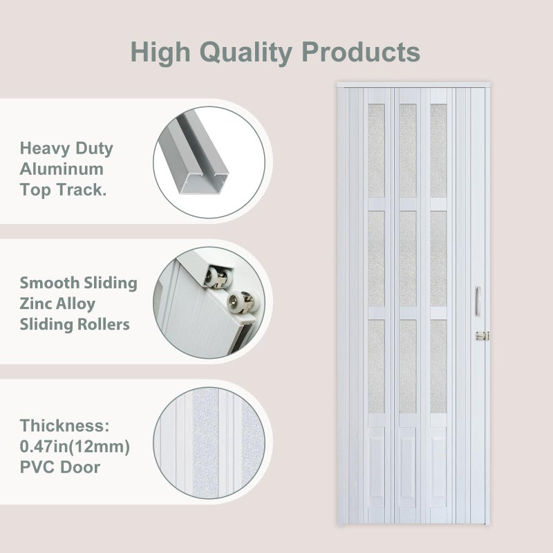 CCBOYSHARDWARE 32X80in Accordion Door Interior,PVC Sliding Folding Doors with Lock,Divider Door with Hardware, White Multifold Interior Doors - Image 3