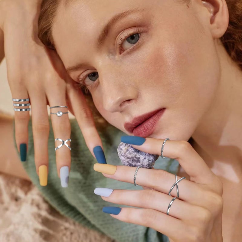 ONESING 25 Pcs Knuckle Rings for Women Stackable Rings Set Vintage Joint Rings Carved Flowers Silver - Image 5