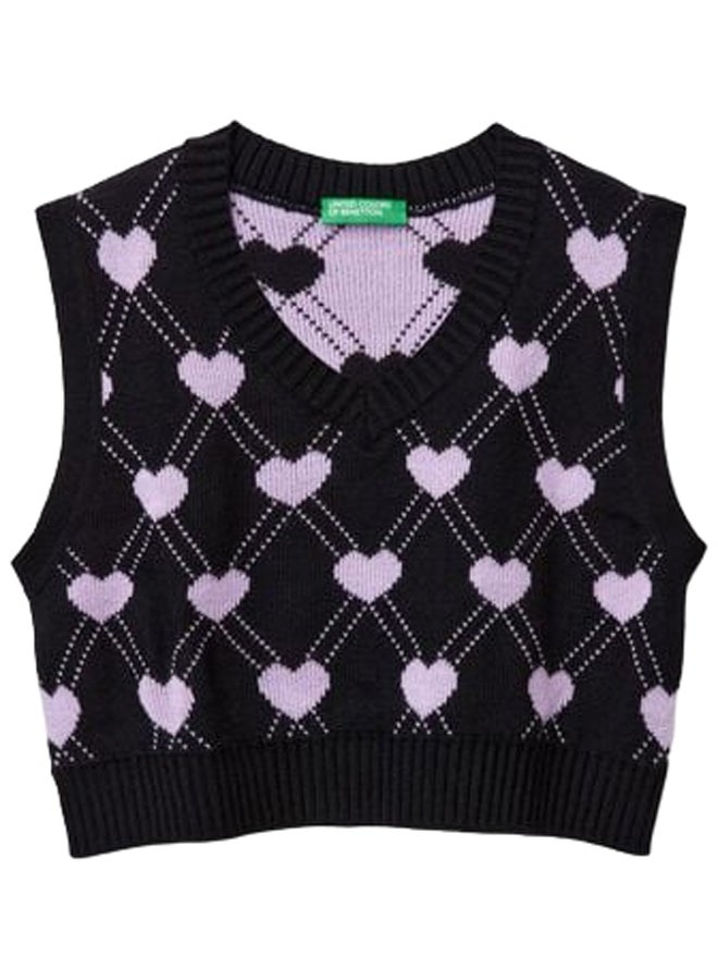 بينيتون فيست قصير للبنات بنقشة قلوب - Image 1