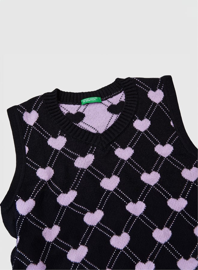 بينيتون فيست قصير للبنات بنقشة قلوب - Image 3