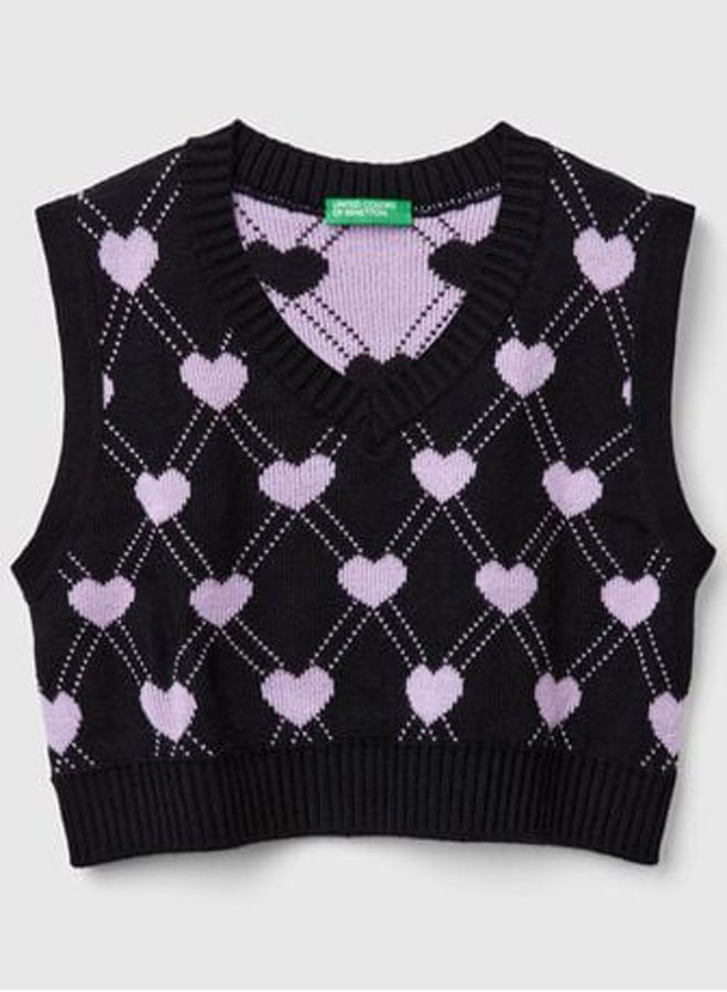 بينيتون فيست قصير للبنات بنقشة قلوب - Image 2