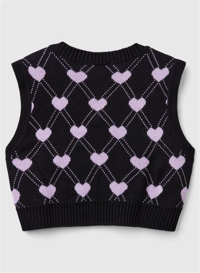 بينيتون فيست قصير للبنات بنقشة قلوب - Image 4