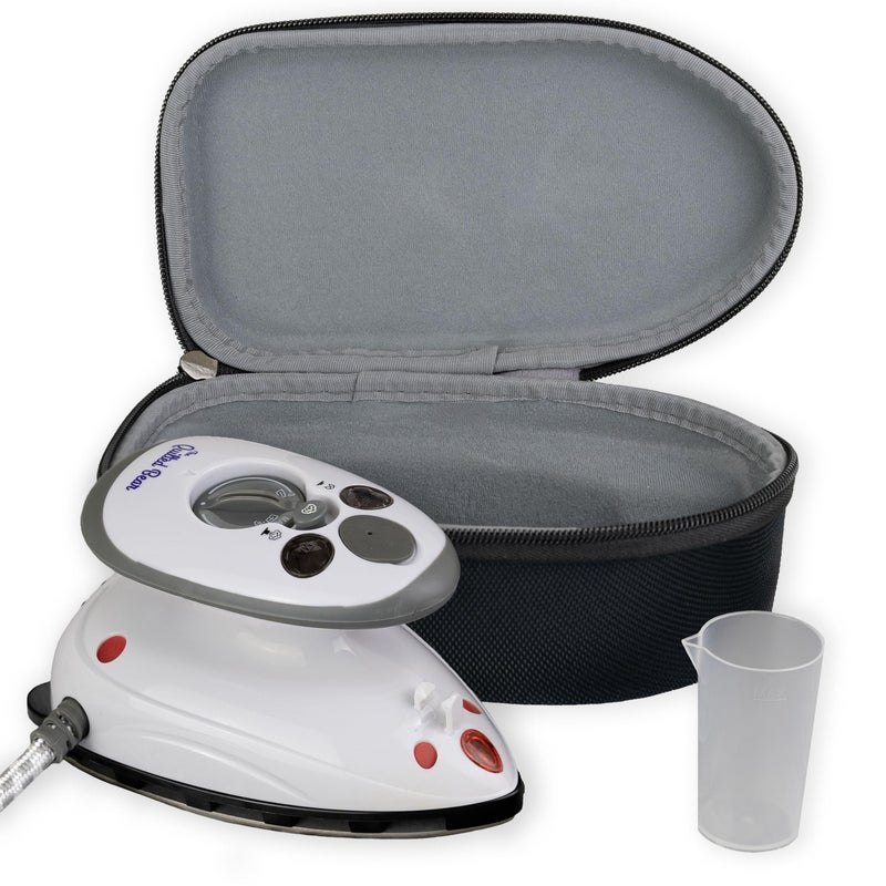 The Quilted Bear مكواة كويلتد بير الصغيرة مكواة سفر خفيفة الوزن مع وظيفة البخار قاعدة سيراميك لقياس درجة الحرارة للحرف اليدوية حقيبة سفر سوداء