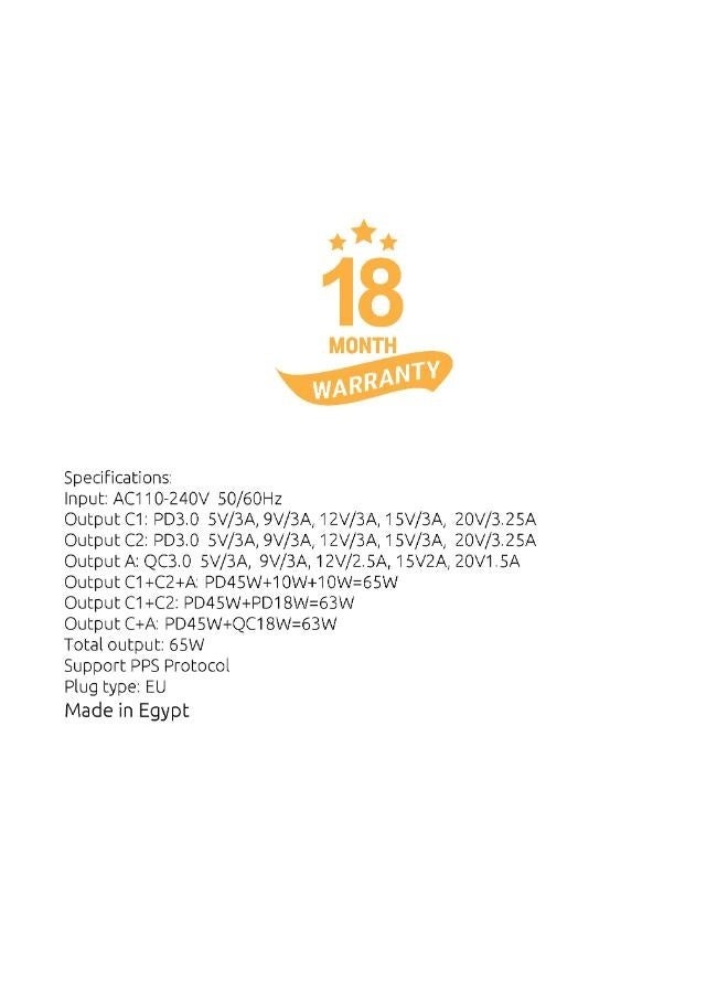 sia VoltBase 65W PD3.0/QC3.0/PPS wall charger with 3 ports-black - Image 2