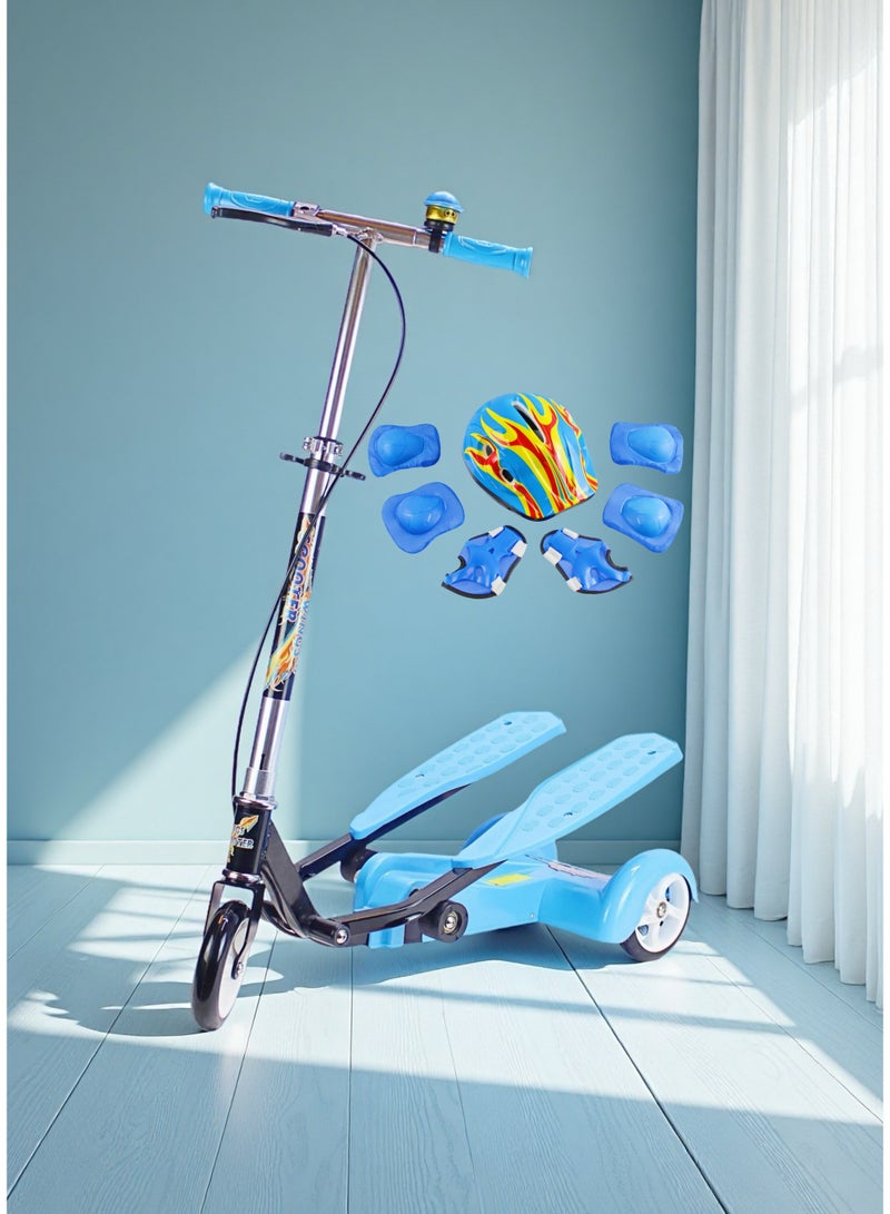 إيزي فيتشور سكوتر سهل المستقبل للأولاد والبنات، ثلاثي العجلات ذكي بدواسة مزدوجة مع مقود قابل للتعديل والطي، يتضمن مجموعة كاملة من معدات الحماية. - Image 5