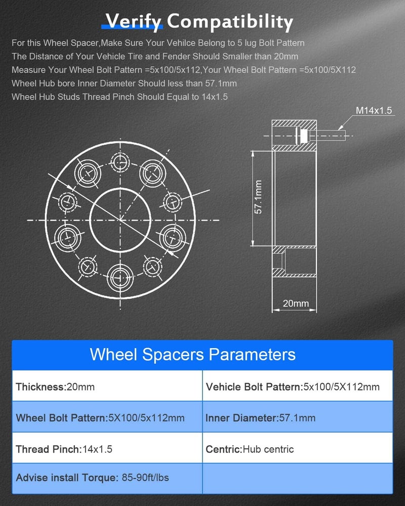 ECCPP 4PCS 20mm Hub Centric Wheel Adapters Conversion 5x100mm to 5x112mm - Image 3