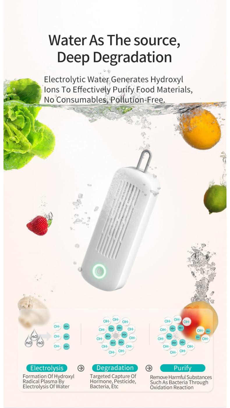 Sole Module Multipurpose Wireless Portable Cleaning Device for Kitchen Meat Vegetables FruitsHealthy PurificationDeep Removal of Bacteria and Germs2 Modes White - Image 2