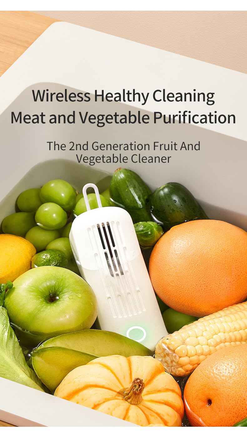 Sole Module Multipurpose Wireless Portable Cleaning Device for Kitchen Meat Vegetables FruitsHealthy PurificationDeep Removal of Bacteria and Germs2 Modes White - Image 1