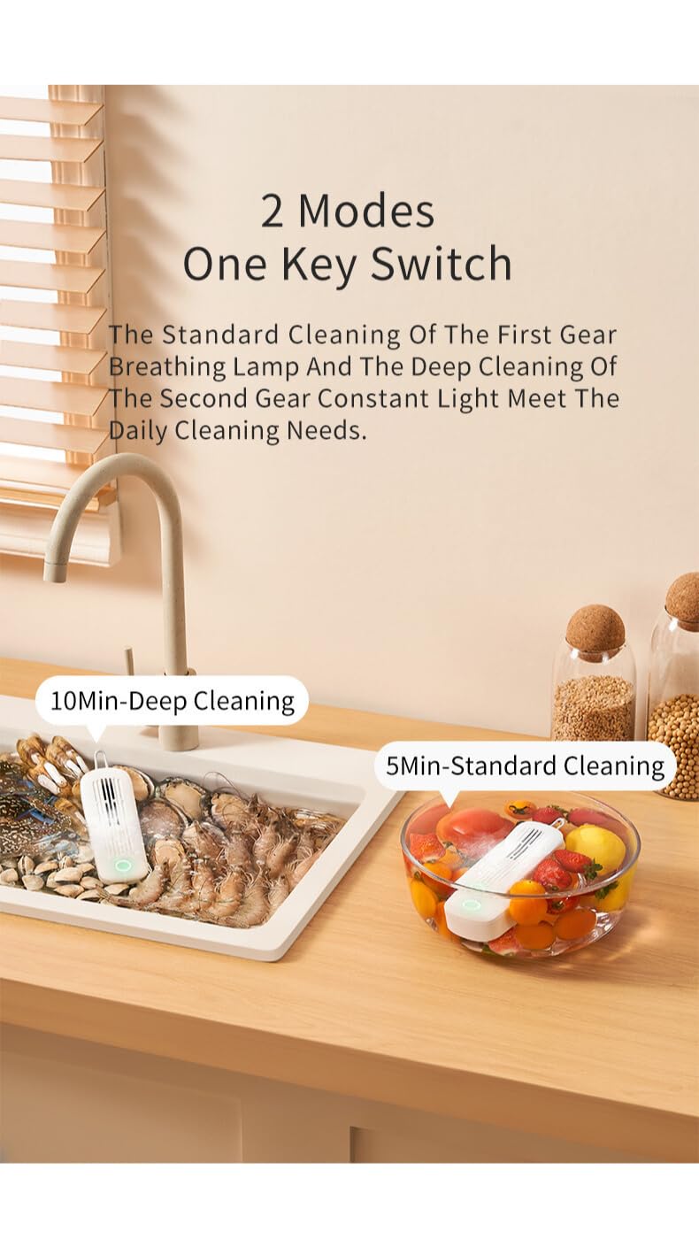 Sole Module Multipurpose Wireless Portable Cleaning Device for Kitchen Meat Vegetables FruitsHealthy PurificationDeep Removal of Bacteria and Germs2 Modes White - Image 4