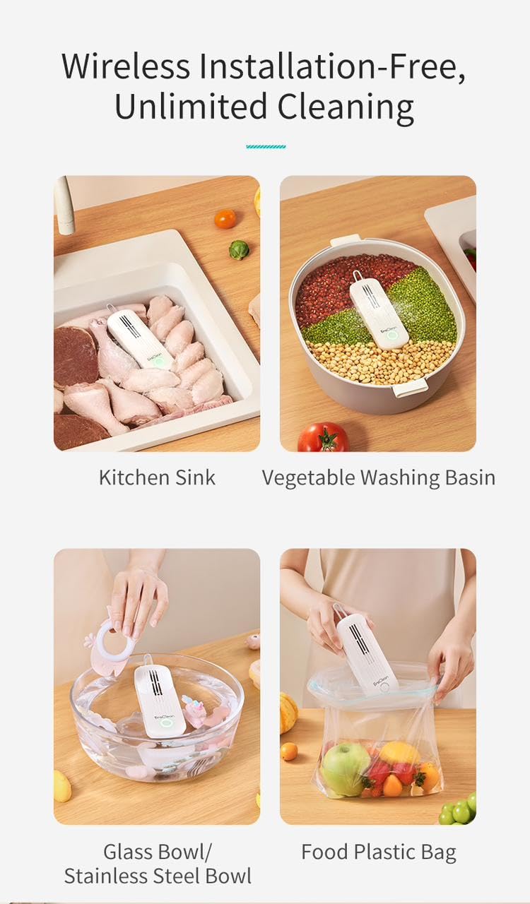 Sole Module Multipurpose Wireless Portable Cleaning Device for Kitchen Meat Vegetables FruitsHealthy PurificationDeep Removal of Bacteria and Germs2 Modes White - Image 3