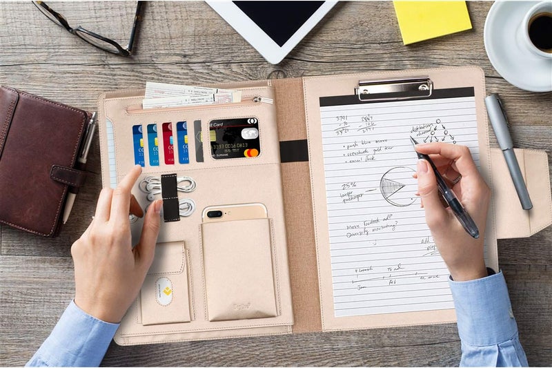 Toplive Portfolio Case, Conference Folder Executive Business Padfolio with Document Sleeve, Letter/ A4 Size Clipboard, Business Card Holders, Portfolio Padfolio for Women & Men, Rose Gold - Image 5