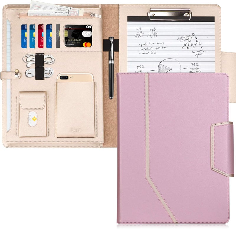 Toplive Portfolio Case, Conference Folder Executive Business Padfolio with Document Sleeve, Letter/ A4 Size Clipboard, Business Card Holders, Portfolio Padfolio for Women & Men, Rose Gold - Image 1