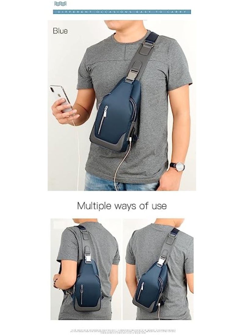 Generic - Chest Pack Men Casual Shoulder Crossbody Bag USB Charging Chest Bag Waterproof Oxford Travel Sling Bag Messenger Bag Male - Image 1