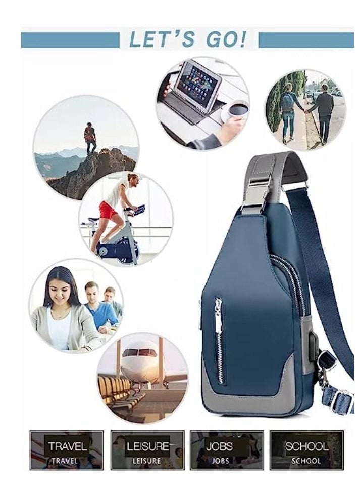 Generic - Chest Pack Men Casual Shoulder Crossbody Bag USB Charging Chest Bag Waterproof Oxford Travel Sling Bag Messenger Bag Male - Image 1