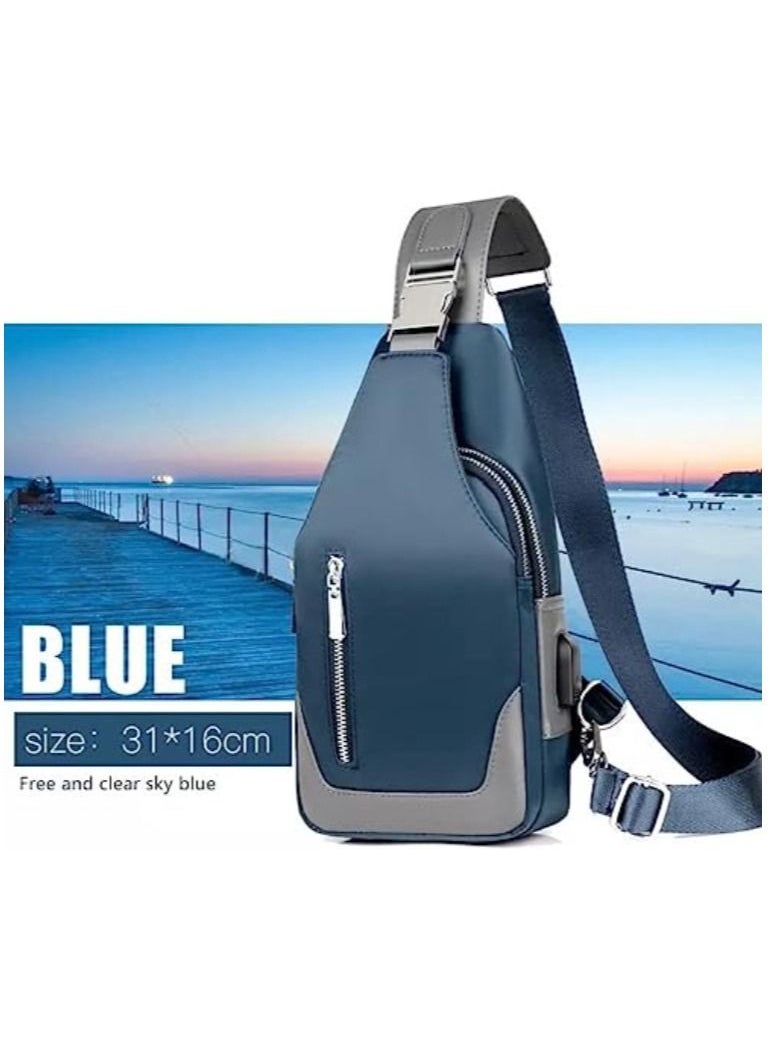 Generic - Chest Pack Men Casual Shoulder Crossbody Bag USB Charging Chest Bag Waterproof Oxford Travel Sling Bag Messenger Bag Male - Image 1