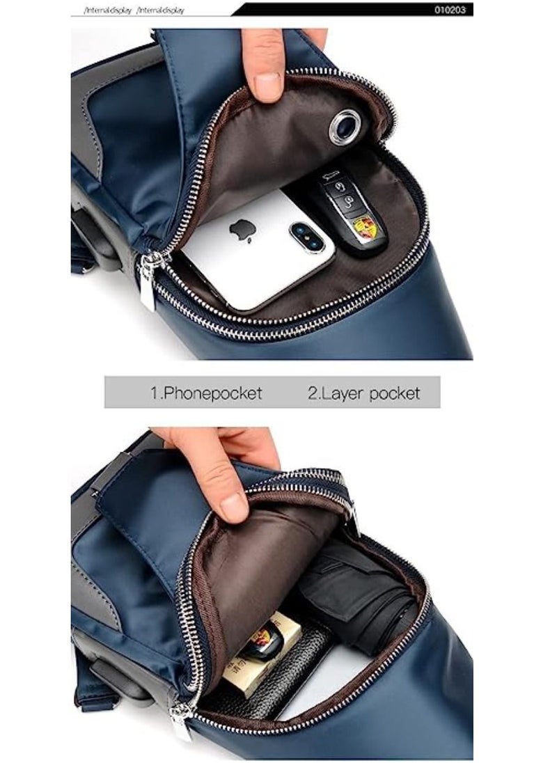 Generic - Chest Pack Men Casual Shoulder Crossbody Bag USB Charging Chest Bag Waterproof Oxford Travel Sling Bag Messenger Bag Male - Image 1