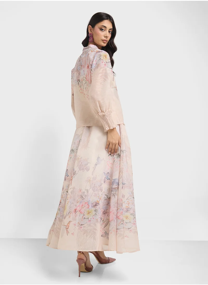 خزانة Floral Print Top & Skirt Set
