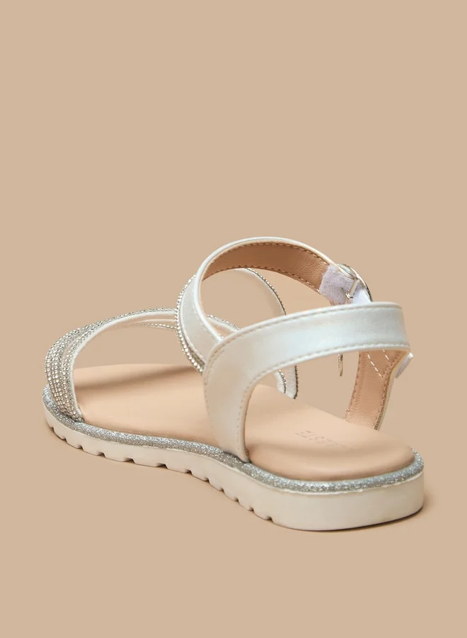 سيليست Girls' Embellished Flat Sandals with Hook and Loop Closure