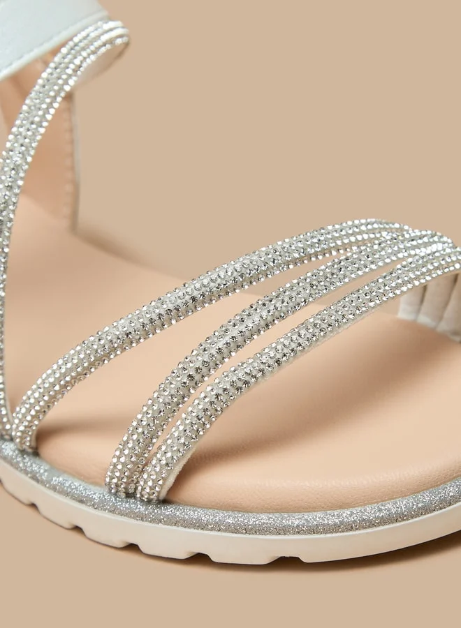 سيليست Girls' Embellished Flat Sandals with Hook and Loop Closure