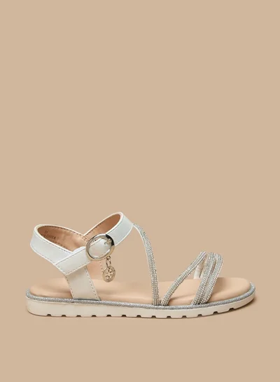 Celeste Girls' Embellished Flat Sandals with Hook and Loop Closure