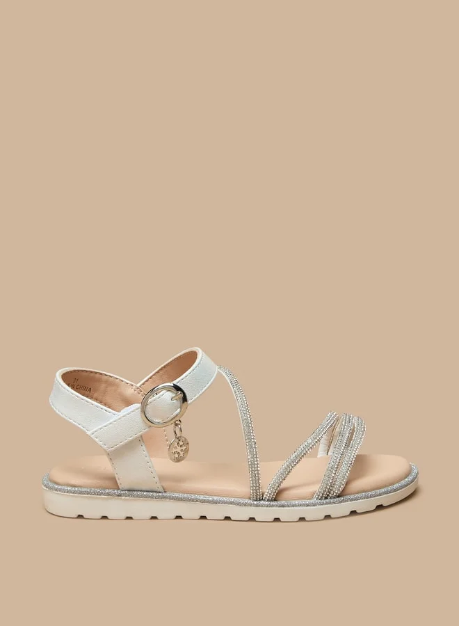 سيليست Girls' Embellished Flat Sandals with Hook and Loop Closure