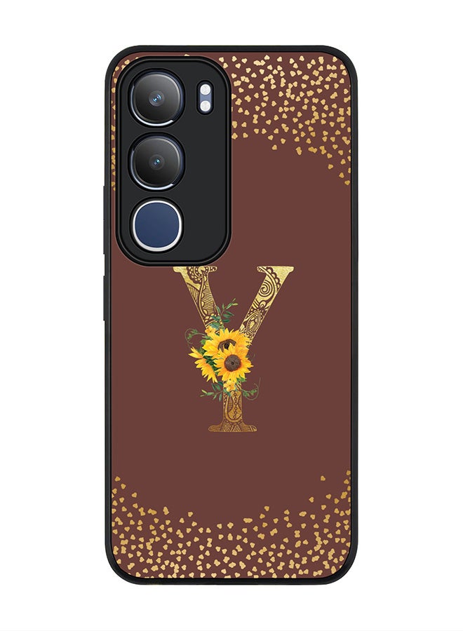 Stylizedd For vivo Y19s / Y19s Pro Case,Slim fit Camera Protection, Shockproof Thin Phone cover  - Custom Floral Monogram - Y  (Brown )