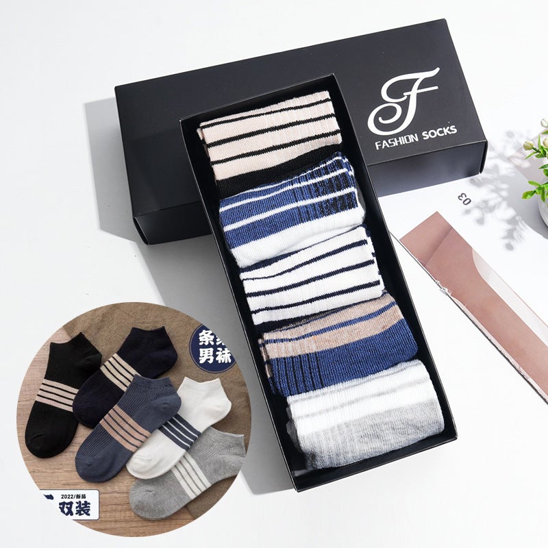 Mens Mid-Calf Cotton Warm Socks 5-Pack Winter Short Stripe
