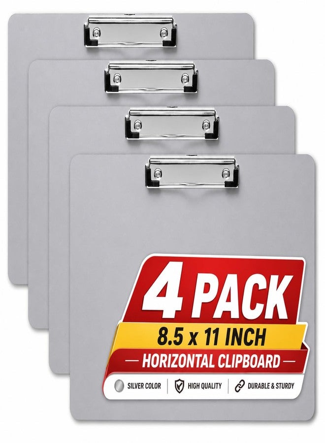 1InTheOffice Landscape Clipboard, Horizontal Clipboard, 8 1/2" x 11" Silver, 4 Pack - Image 1