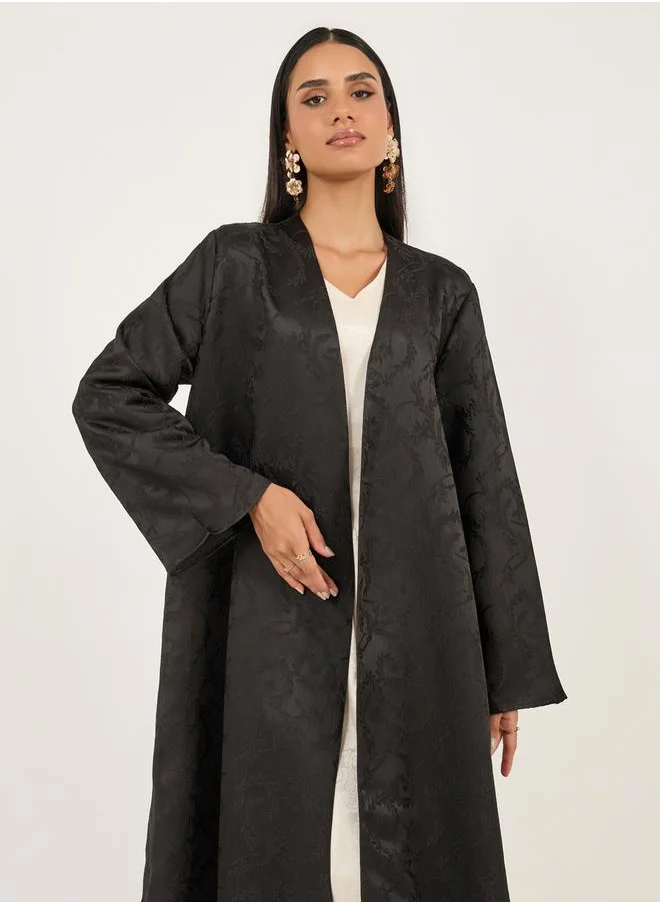 ستايلي Jacquard Abaya with Snap-Button Closure