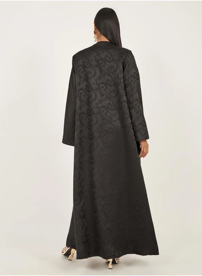 ستايلي Jacquard Abaya with Snap-Button Closure