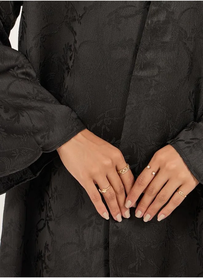 ستايلي Jacquard Abaya with Snap-Button Closure
