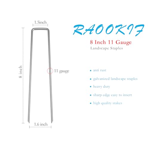 RAOOKIF 8 Inch Galvanized Garden Landscape Staples 2050100200Pcs Garden Metal Stakes 11 Gauge Heavy Duty Ground Stakes for Decoration Fence Lawn Fabric Pins - Image 3