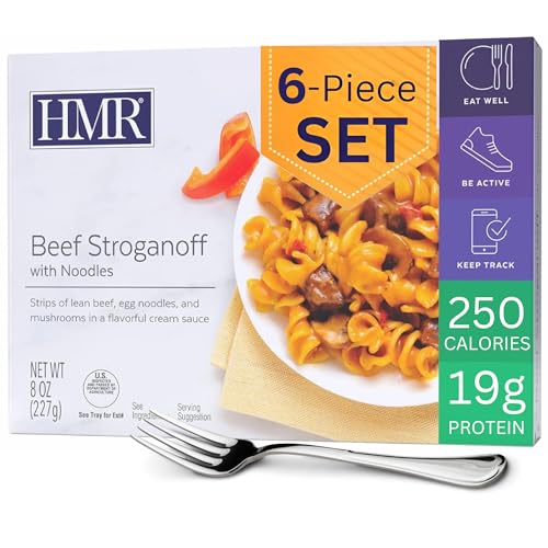 HMR Beef Stroganoff with Noodles Entrée | Pre-packaged Lunch or Dinner | Ready to Eat | 19g of Protein | Low Calorie Food | 8oz Serving per Meal | Pack of 6 - Image 1