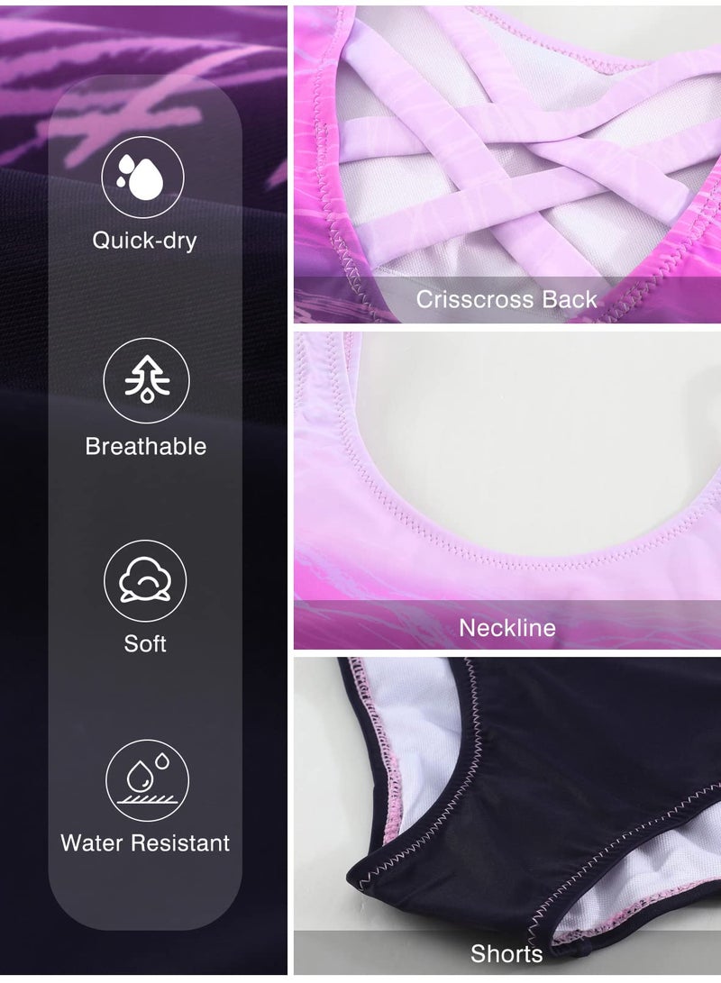 Aleumdr ملابس السباحة النسائية من أليومدر قطعة واحدة بدلة سباحة ملابس استحمام بتصميم ظهر متقاطع بدون ظهر تحكم في البطن رياضية نشطة مونوكيني بحجم زائد قطعة واحدة بنفسجي متوسط - Image 5