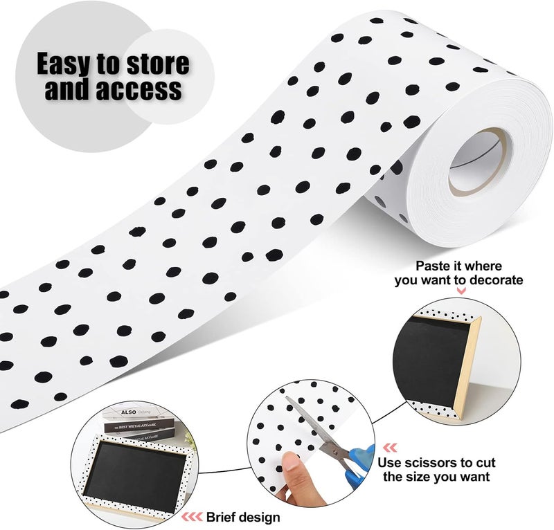cheekyglo 65 Feet Bulletin Board Borders Dots Decorative Bulletin Border Rolled Blackboard Straight Trim Stickers Back-to-School Decoration for Classroom and Home (Black Painted Dots) - Image 3