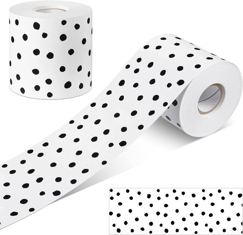 cheekyglo 65 Feet Bulletin Board Borders Dots Decorative Bulletin Border Rolled Blackboard Straight Trim Stickers Back-to-School Decoration for Classroom and Home (Black Painted Dots) - Image 1