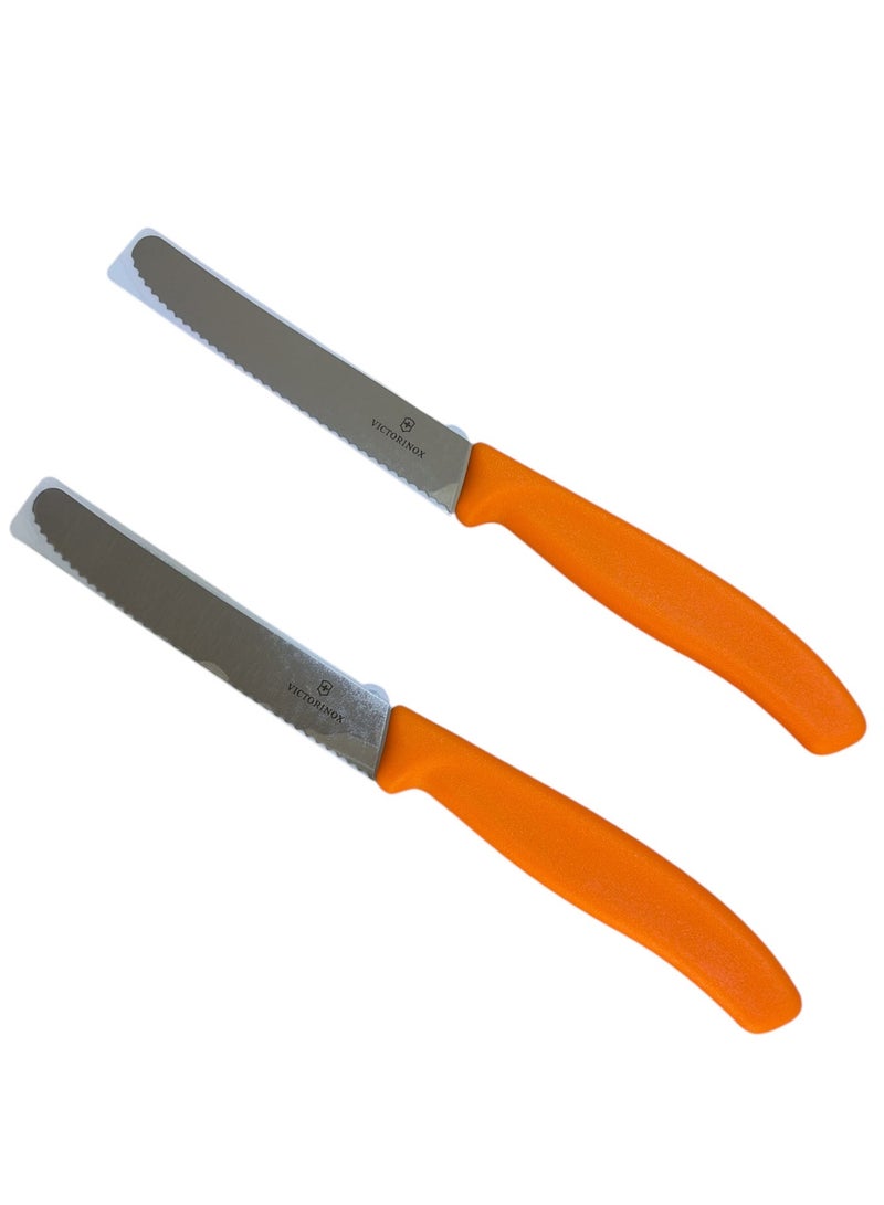 Victorinox Swiss Classic Tomato and Table Knife Ideal for Cutting Fruits and Vegetables with Soft Skin Serrated Blade in , 4.3 inches orange ( 2pcs) - Image 1